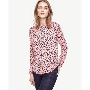 Ann Taylor Pink Leafy Perforated Boatneck Shirt Top